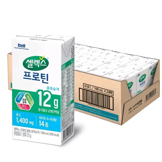 9/24일 하루:셀렉스 프로틴 로우슈거 음료, 190ml, 24개