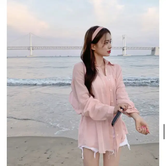 데이로제 시스루 핑크 셔츠