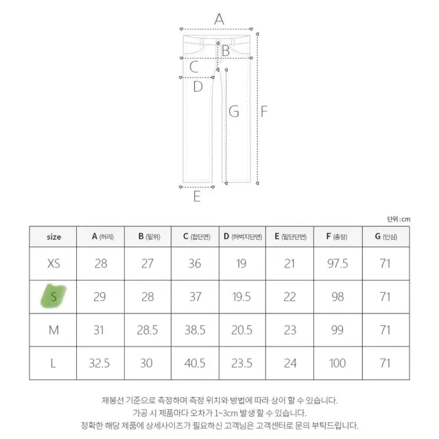 모디핏 '오일리' 슬릿 원버튼 롱부츠컷 데님 (1회착용)