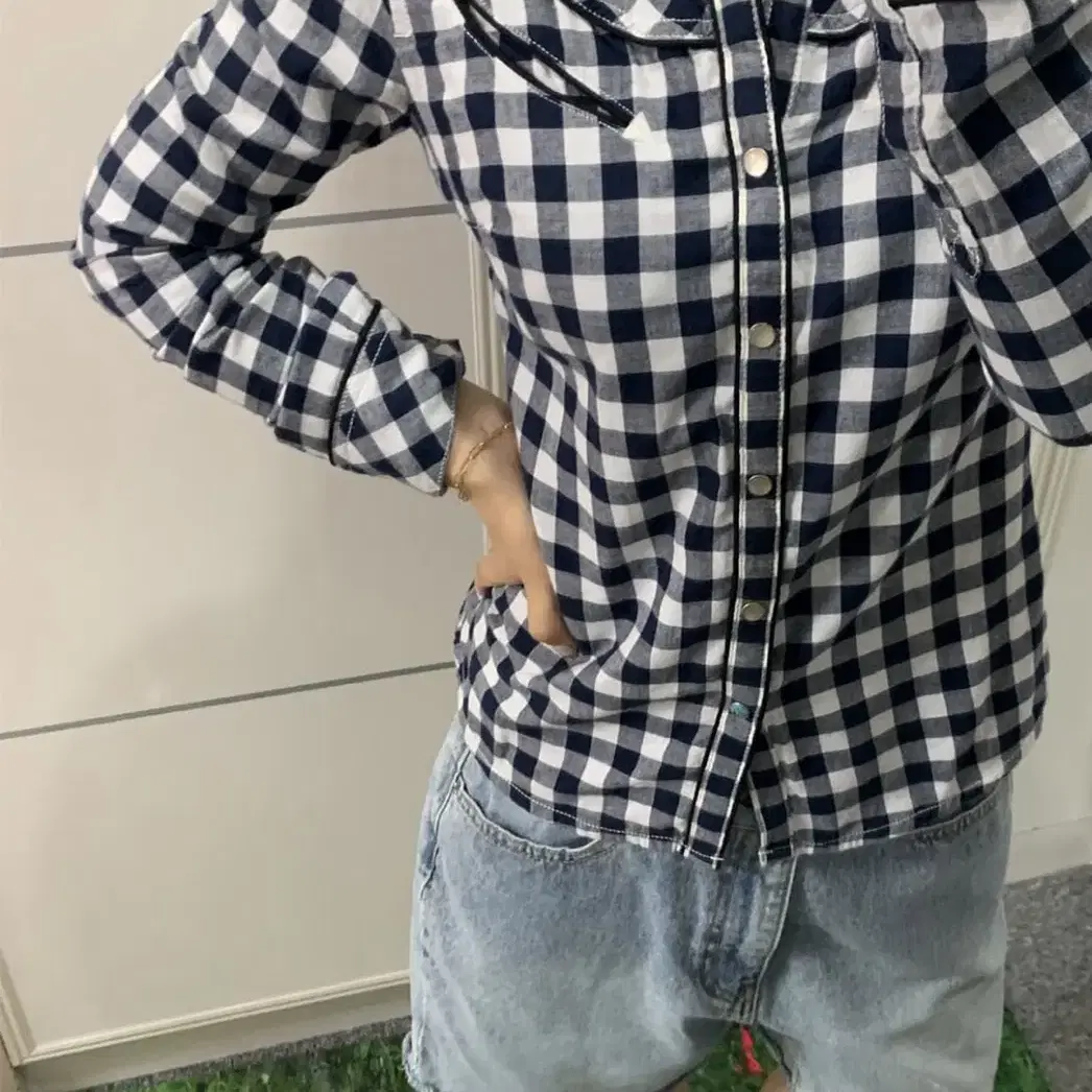 LIVIS)Checkered Slim Shirt Jacket