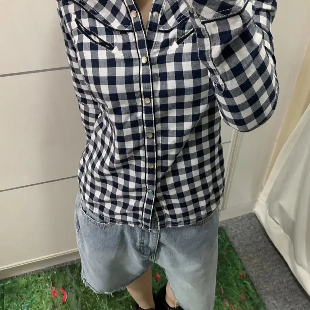 LIVIS)Checkered Slim Shirt Jacket