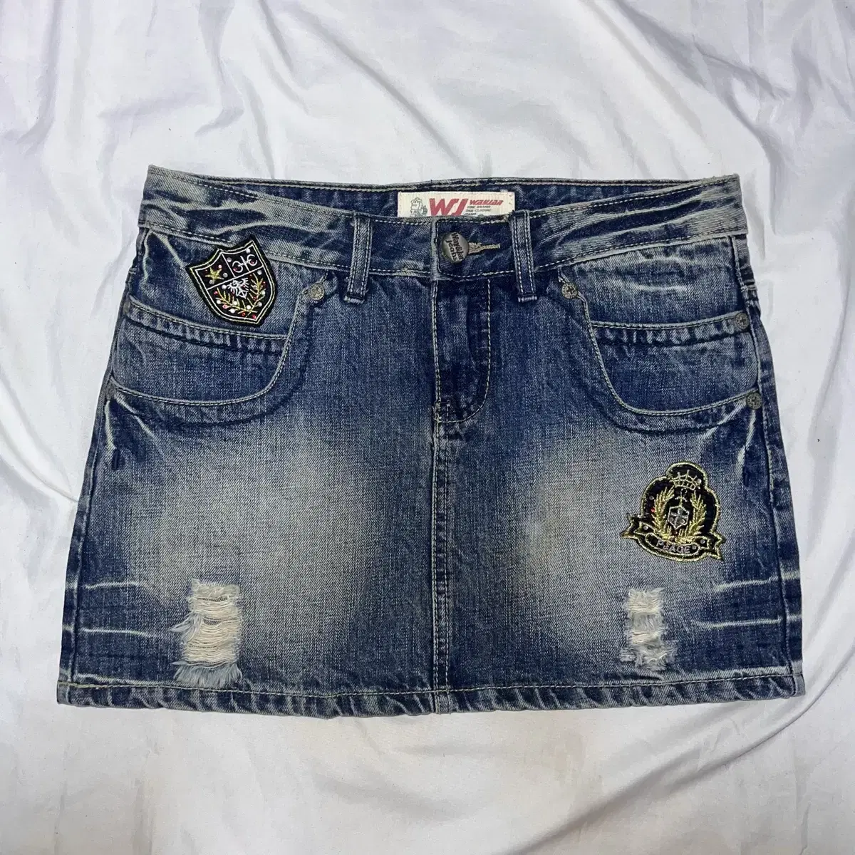 Gyaru Punk Y2K Watooke Rakish Kitsch Patched Cubic Denim Miniskirt Jeans Skirt