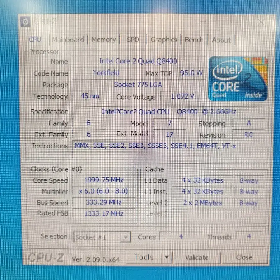 인텔 775소켓 요크필드 Q8400 CPU 쿨러별도