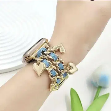 데님 체인 하트 참 애플Watch 대응 벨트