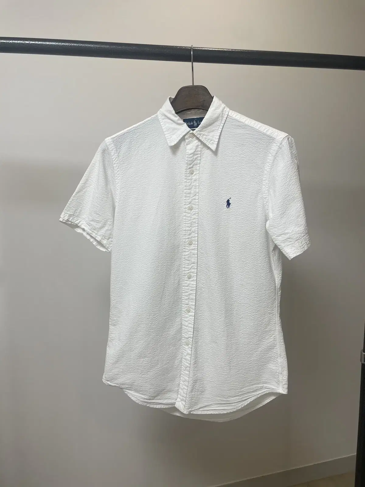 (S) Polo Ralph Lauren White Seersucker Short-Sleeved Shirt