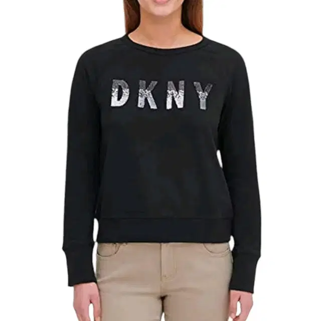 DKNY 도나카렌 스팽글 로고 크루넥 긴팔 맨투맨 티셔츠