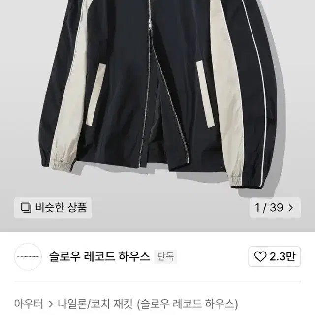 L ) 슬로우레코드하우스 파이핑 라인 나일론 자켓 네이비