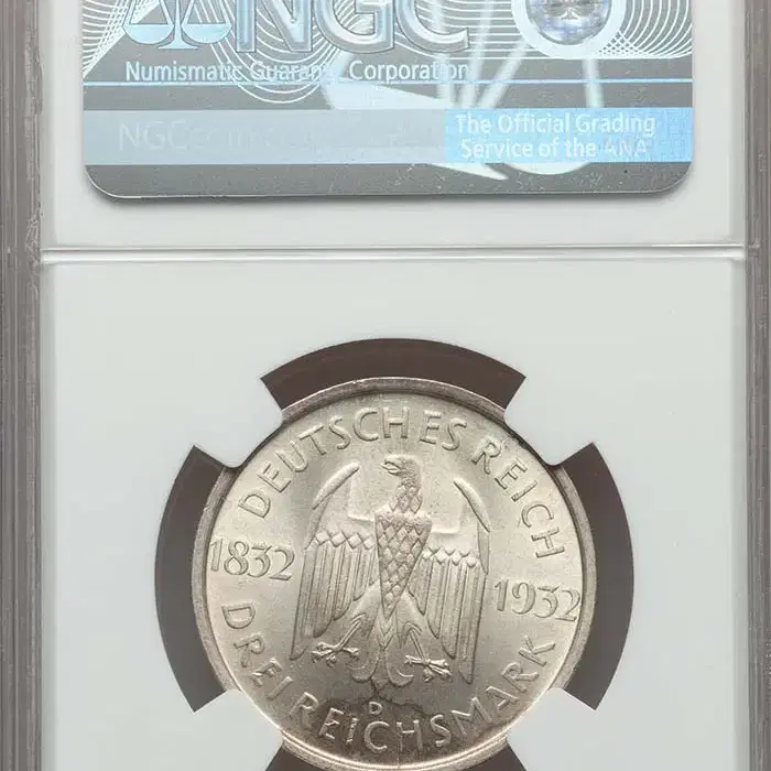 독일 1932년 발행 3 마르크 괴테 은화 NGC MS 65