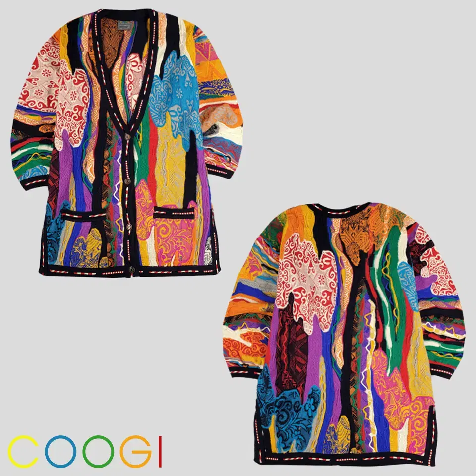 COOGI 쿠지 멀티컬러 케이블 3D 쿠지패턴 그런지 울100 롱 가디건