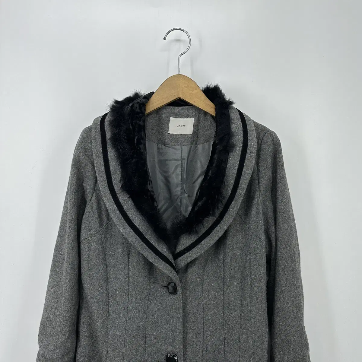 YK038 퍼 모직 코트 (55 size / GRAY)