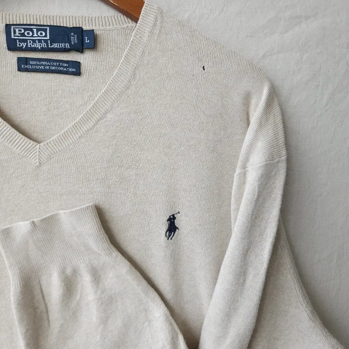 Polo Knit Sweater V-neck Ivory L-XL