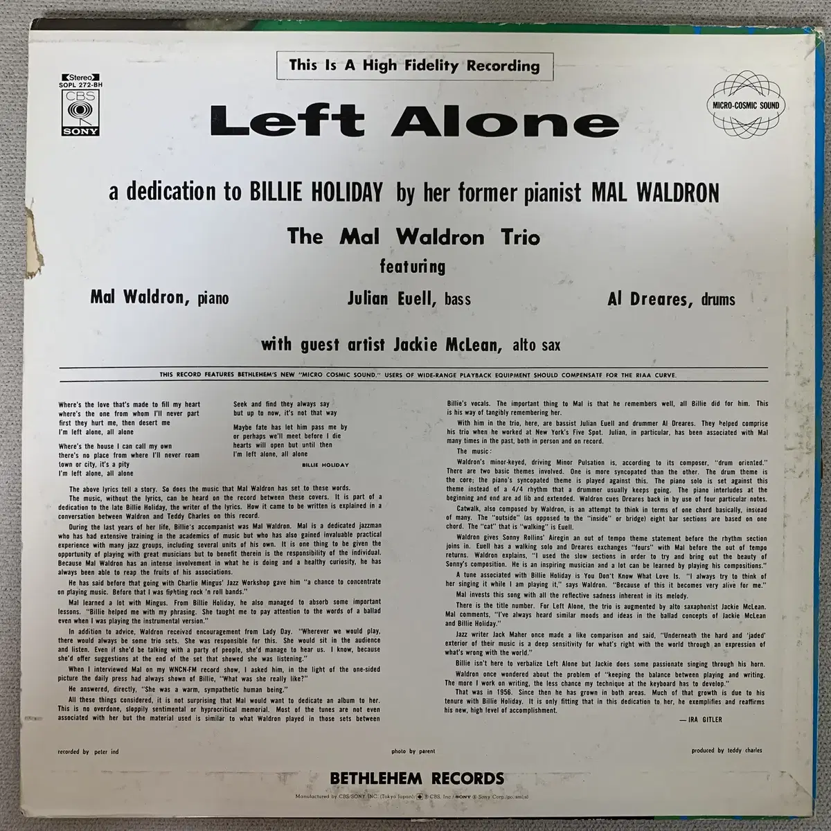 [JAZZ] Mal Waldron - Left Alone ... LP