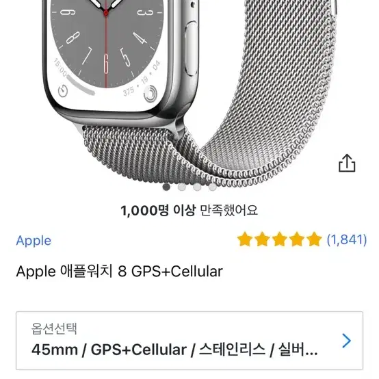 Apple 애플워치 8 GPS+Cellular 45mm 스테인리스 실버