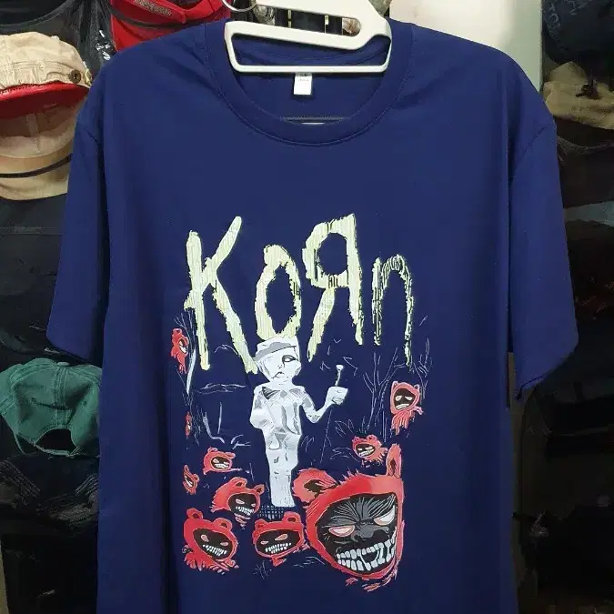 새상품)KoRn(콘) 레어컬러 네이비 코튼반팔티셔츠