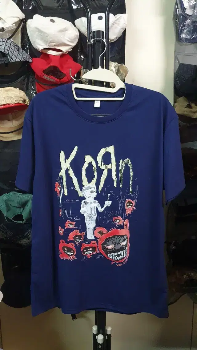 새상품)KoRn(콘) 레어컬러 네이비 코튼반팔티셔츠