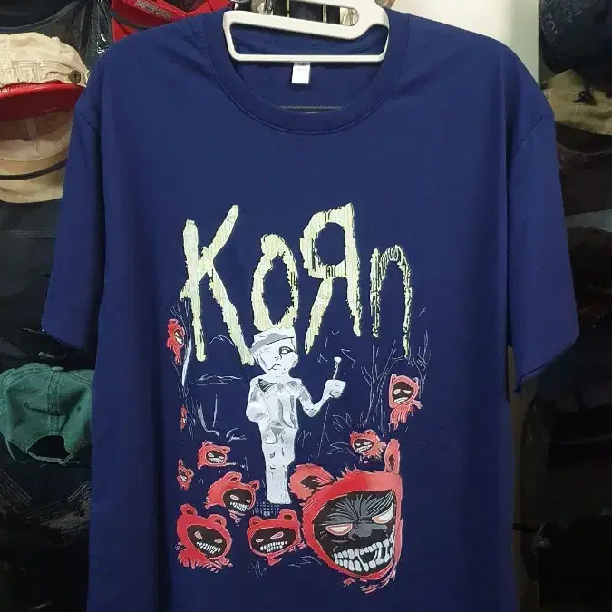 새상품)KoRn(콘) 레어컬러 네이비 코튼반팔티셔츠