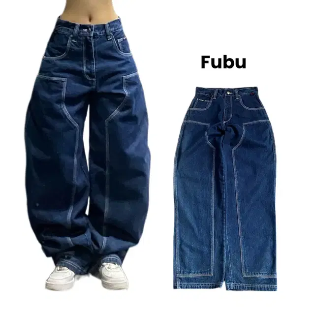 FUBU 후부 더블니 올드스쿨 와이드 데님팬츠