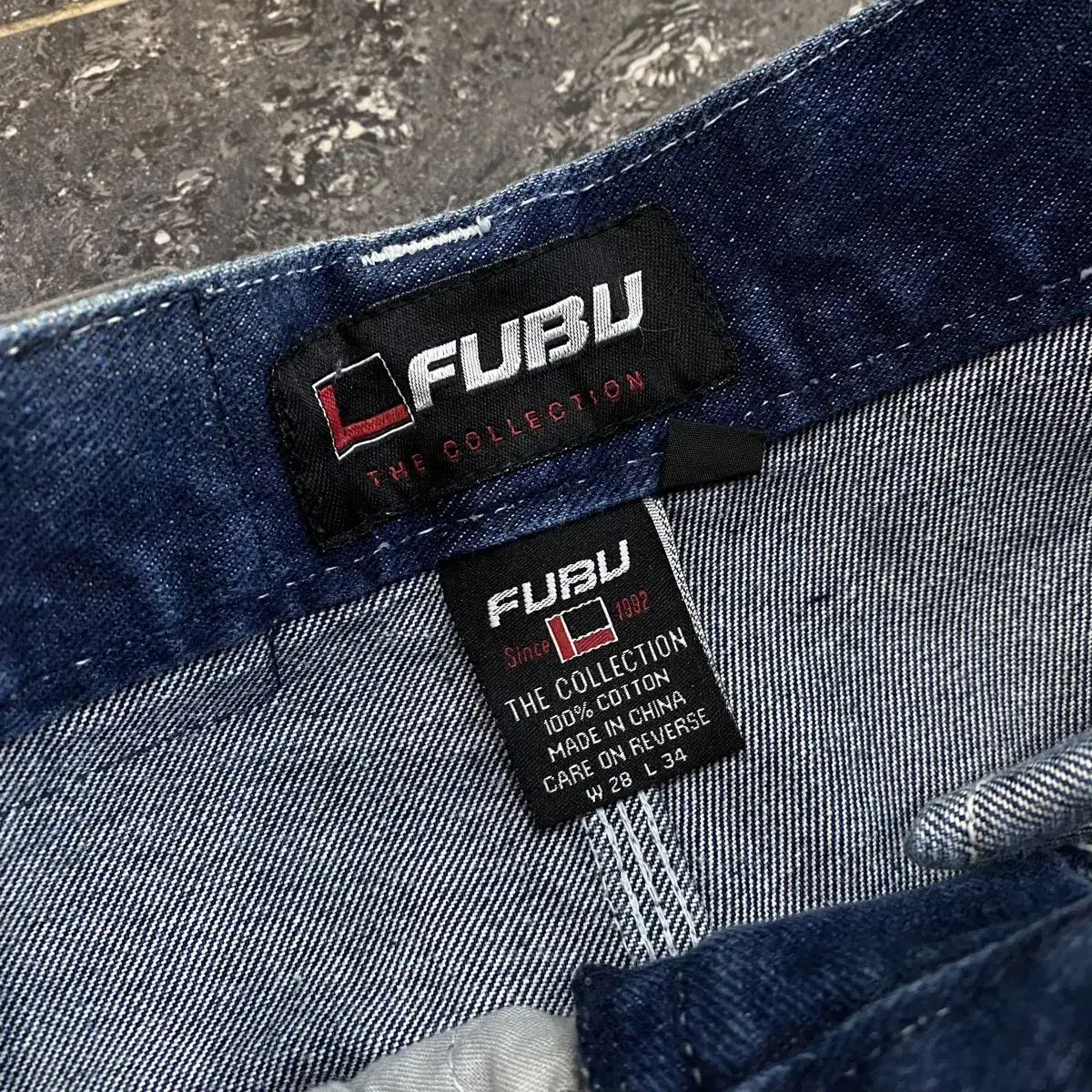 FUBU 후부 더블니 올드스쿨 와이드 데님팬츠