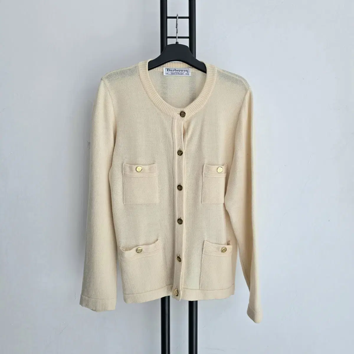 Vintage Burberry Cardigan 100% Wool Ivory 66