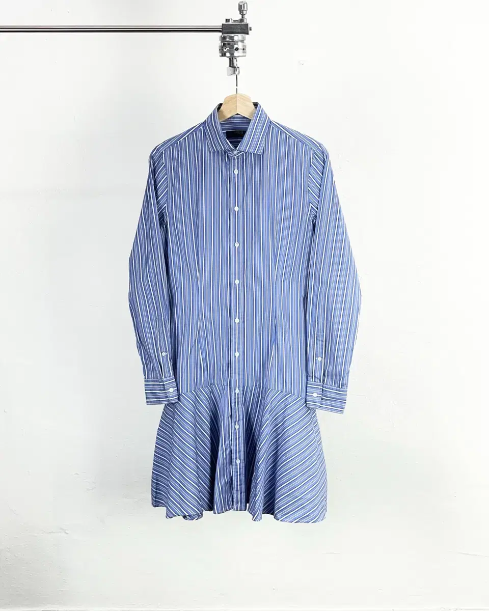 POLO RALPH LAUREN Sky Blue Striped Shirring ONEPIECE