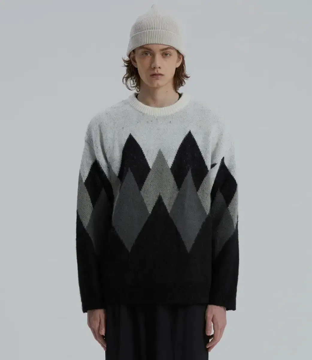 Knitted Bulky Brushed Argyle Knit M