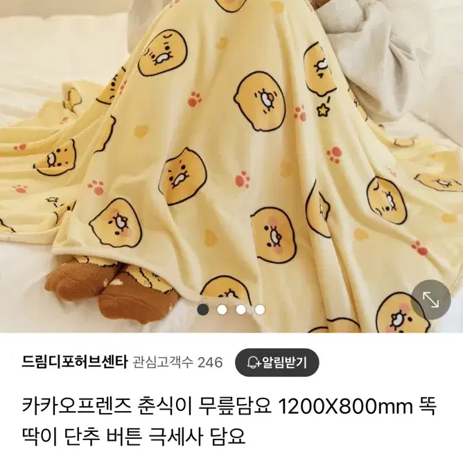 카카오프렌즈 춘식이 무릎담요 1200x800mm 똑딱이 단추 버튼 극세사