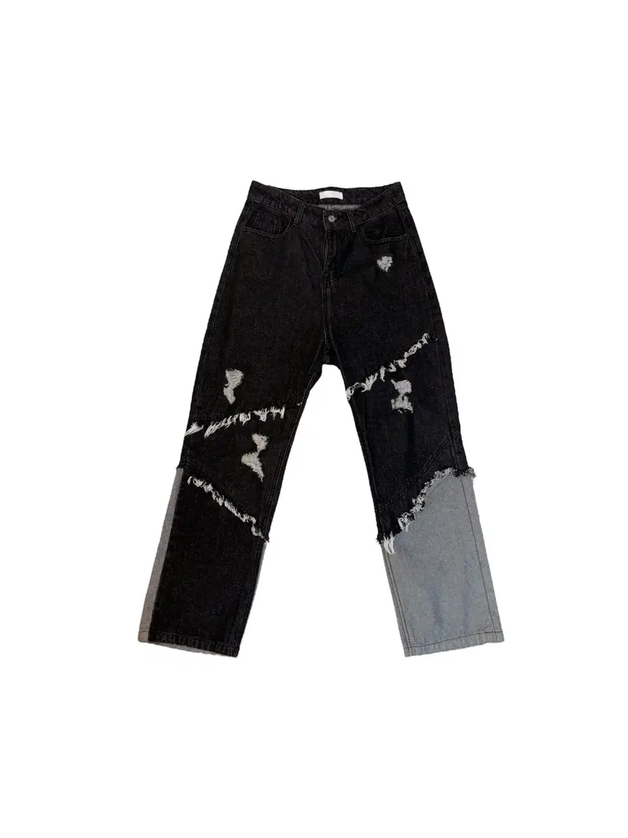 Two-tone distressed distressed denim pants