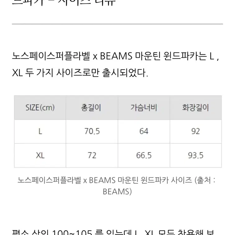 노스페이스 퍼플라벨x빔즈 마운틴 윈드파카(김나영 착용)