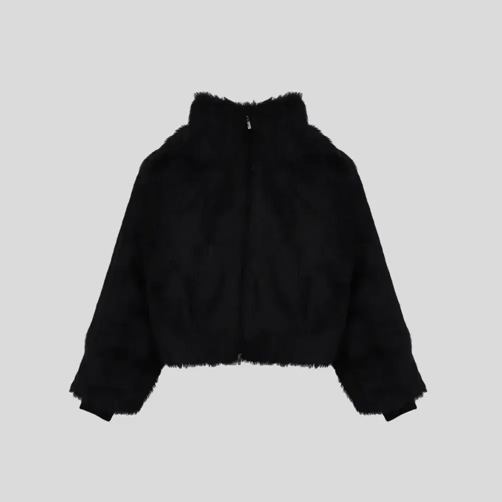 High-neck Zip-up Fur Jacket [ Black ]