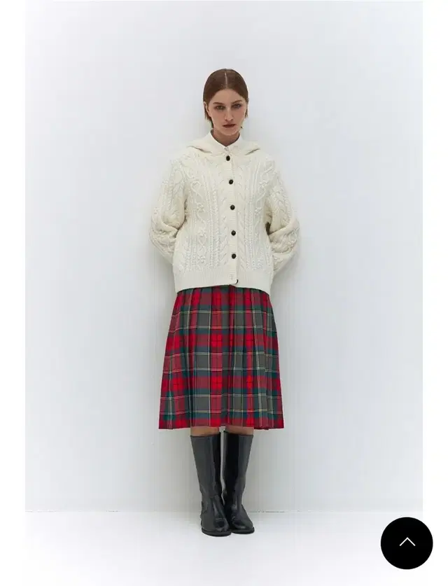 버뮬라 BELTED CHECK PLEATS SKIRT (RED