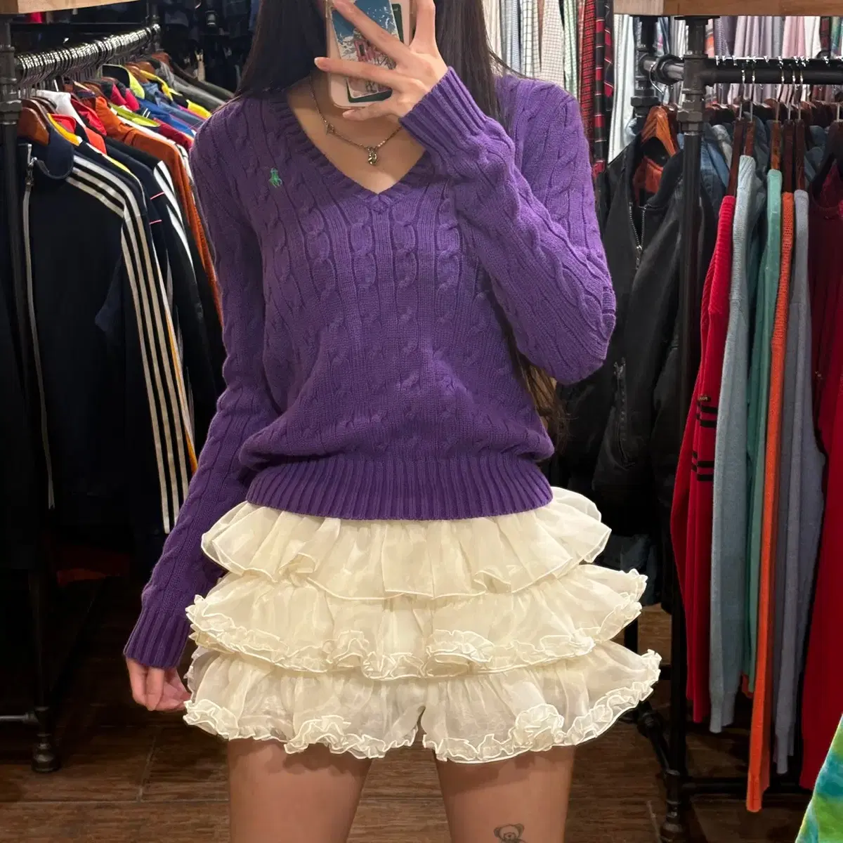 [HI] POLO Polo V-neck crop pretzel knit purple (M)