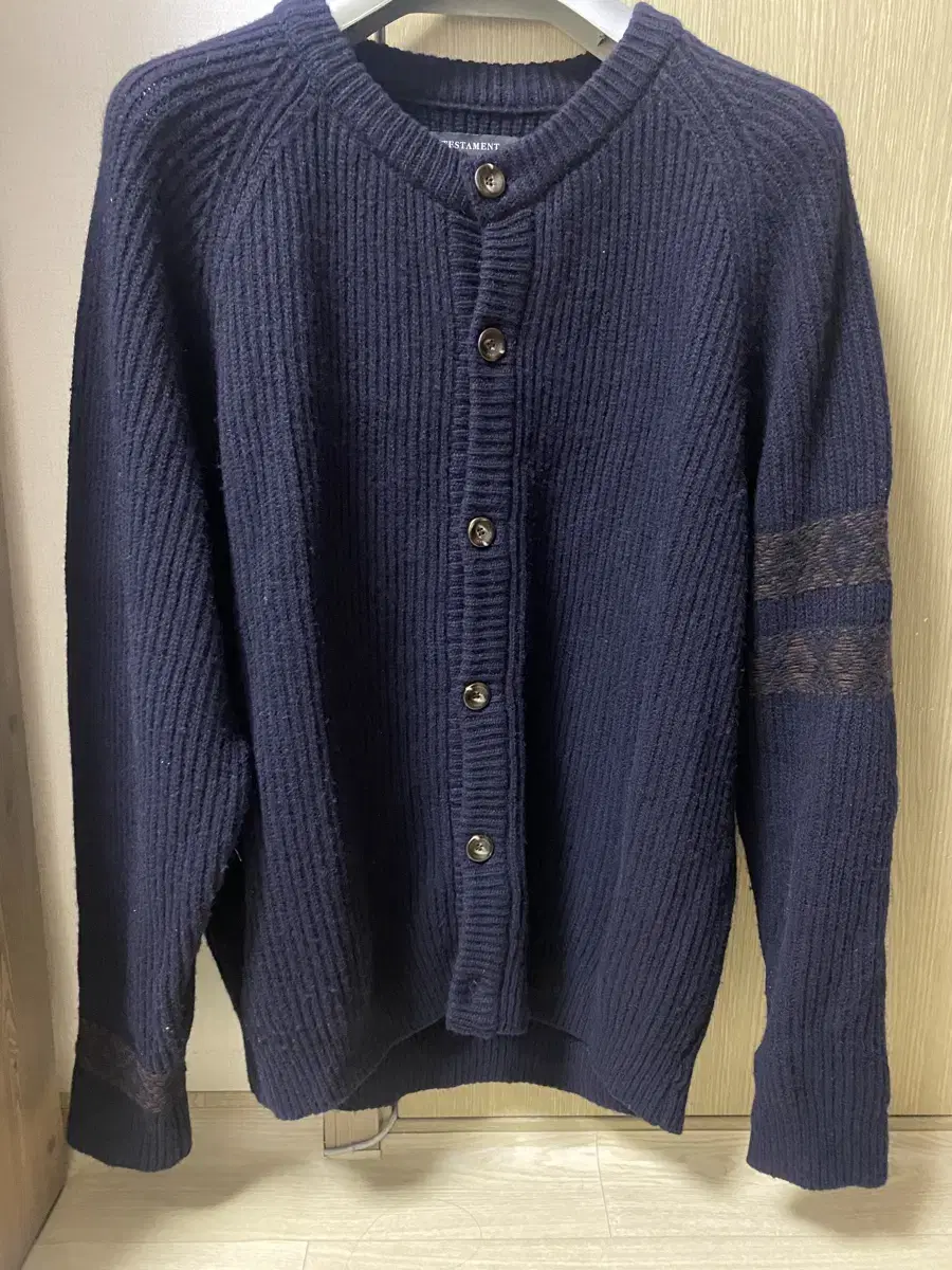 TESTAMENT Navy Round Neck Cardigan for sale