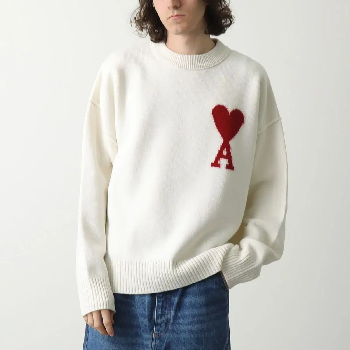 AMI Intarsia Big Logo Ivory Knit at a great price