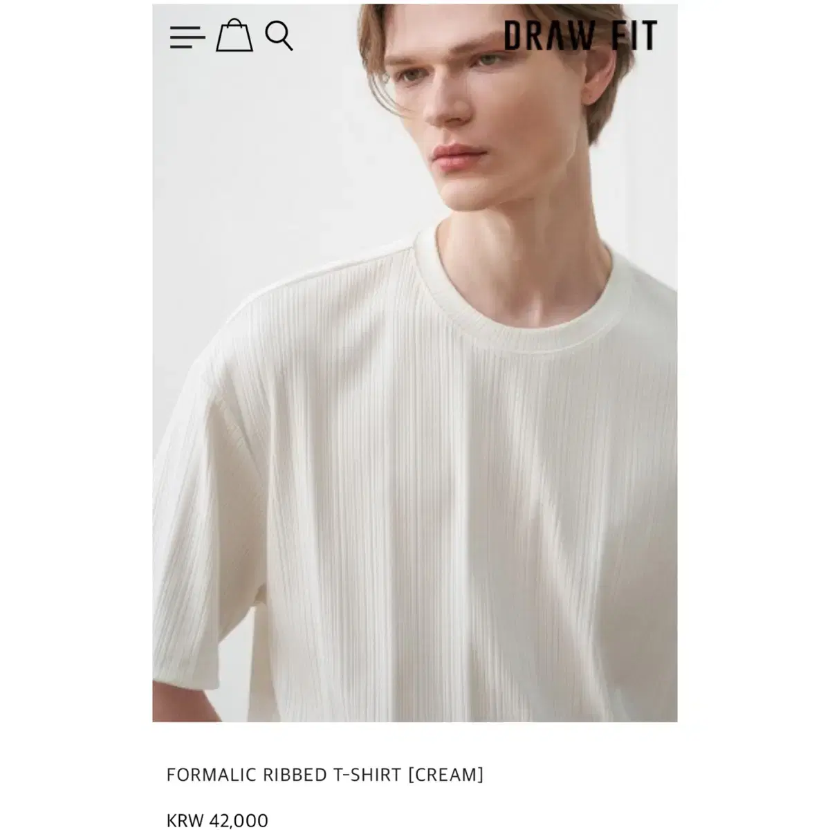 <새상품>Drawcut Formal Ribbed Tee Cream L
