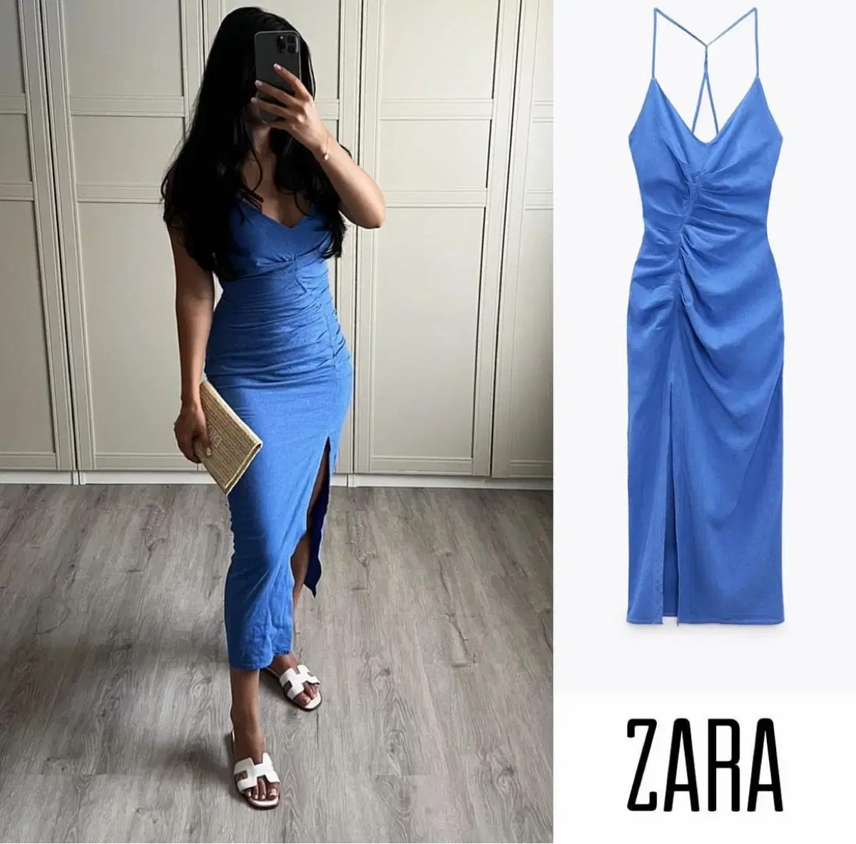 zara 자라 리넨 블렌드 셔링 미디 원피스 (택있는 미착용 새상품)