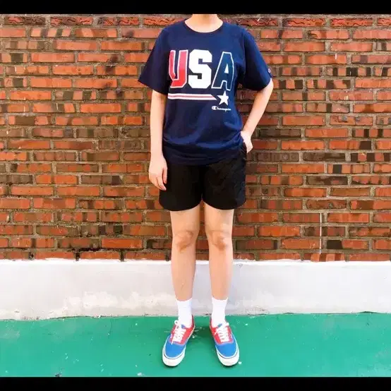 챔피온 빈티지 USA 네이비 티셔츠 L