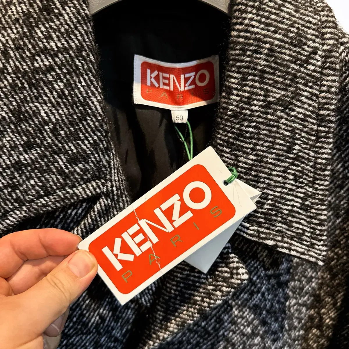 (정품/새상품) KENZO 겐조 남성 블랙 화이트 울 코트 85%