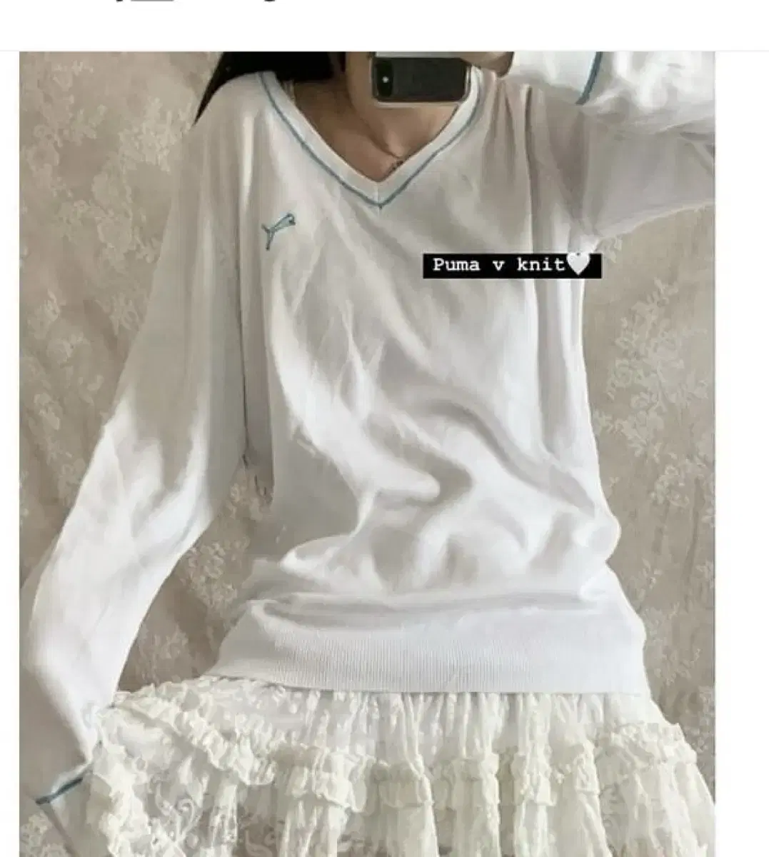 (~10 Days Sale) Butterfly Vintage Puma V-Neck Knit Long Sleeve Vintage Puma