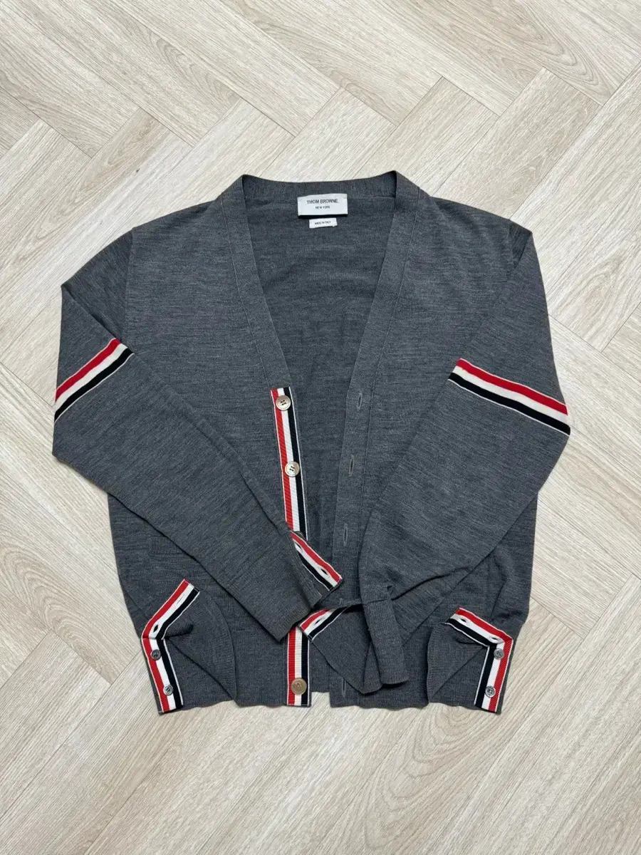 [Genuine] Thom Browne Gray Merino Wool Armband Knit Cardigan