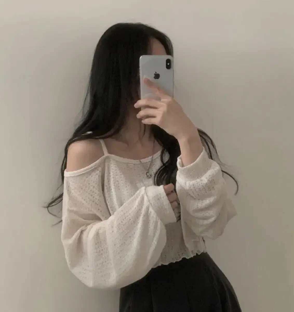 Abby One-Shoulder Open Shoulder Crop Ruffle Knit See-Through Long Sleeve T-Shirt