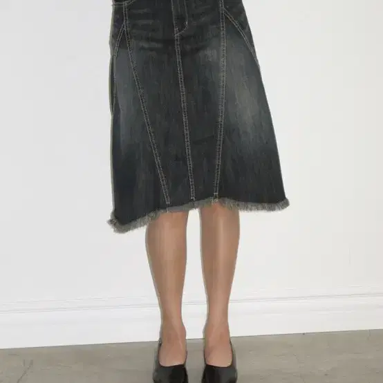 polysooem washed denim midi skirt