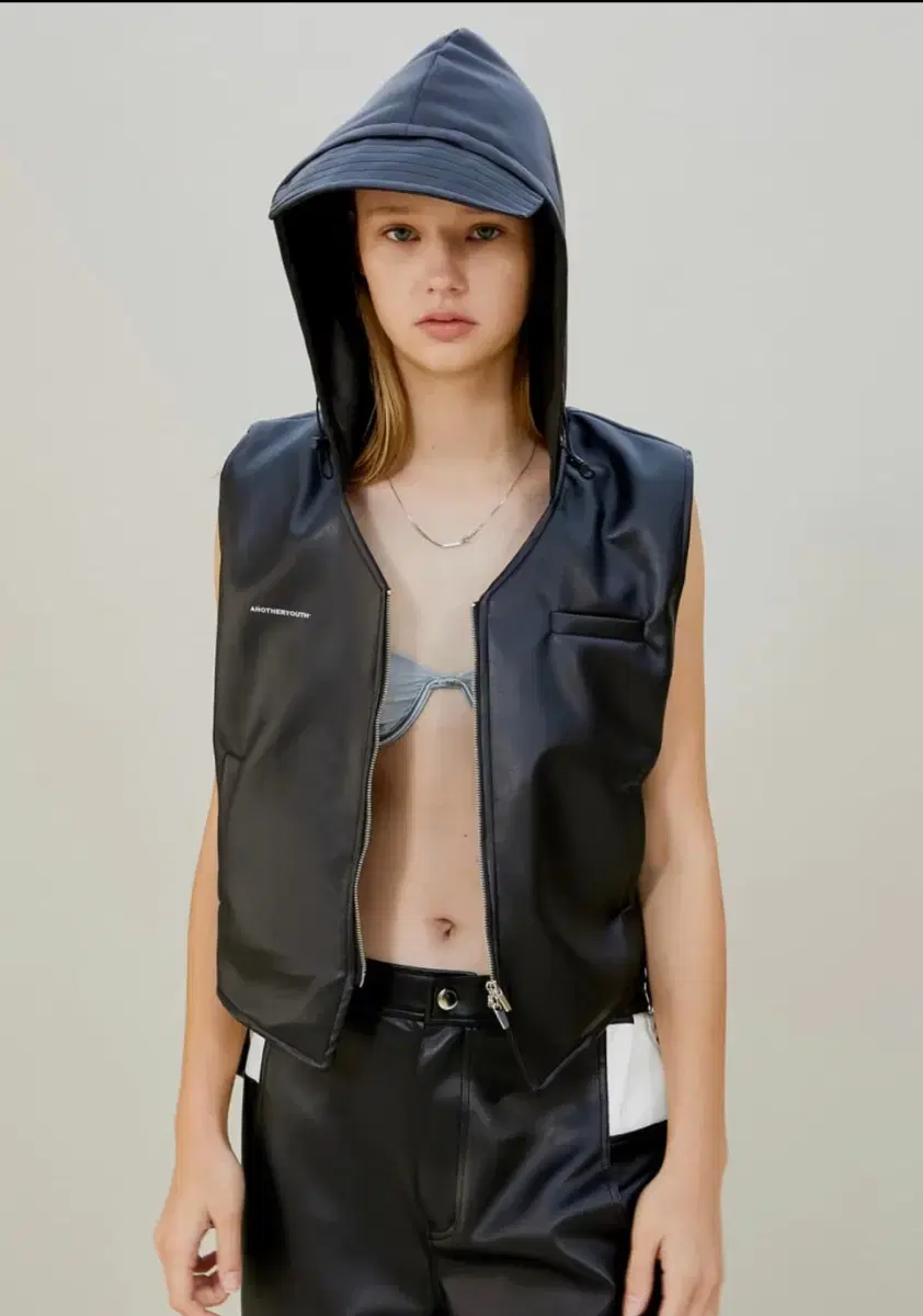 AnotherUs Leather Hooded Vest