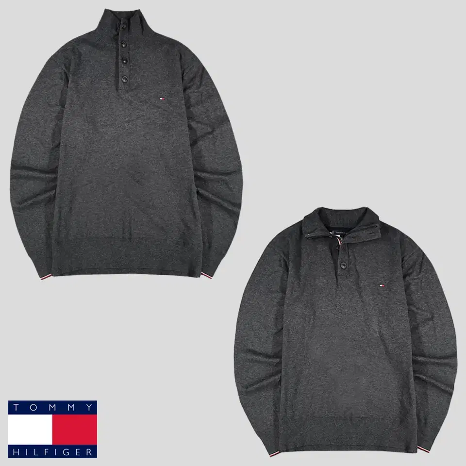 Tommy Hilfiger Charcoal Tommy Logo Hide Zip Cotton Silk Blend Half-Zip Vahn-Zip Mock Neck