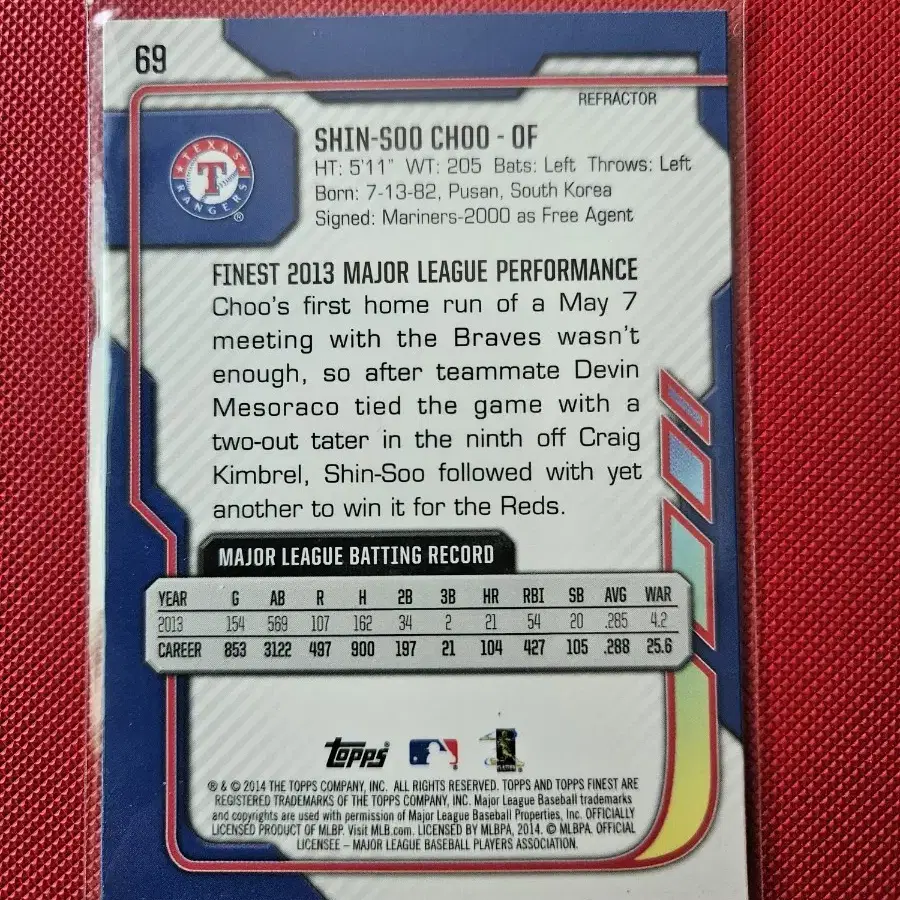 추신수 2014 Topps Finest 리플렉터 카드