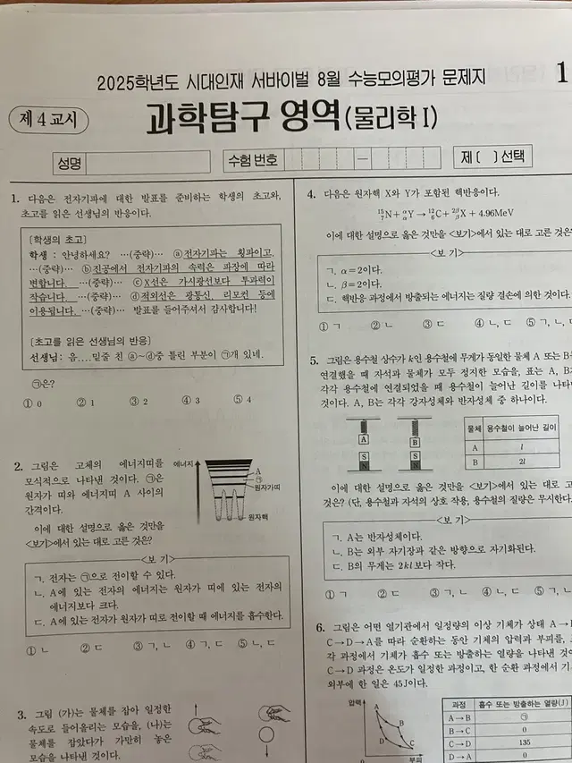 2025 시대인재 8월례 과탐1물화생지