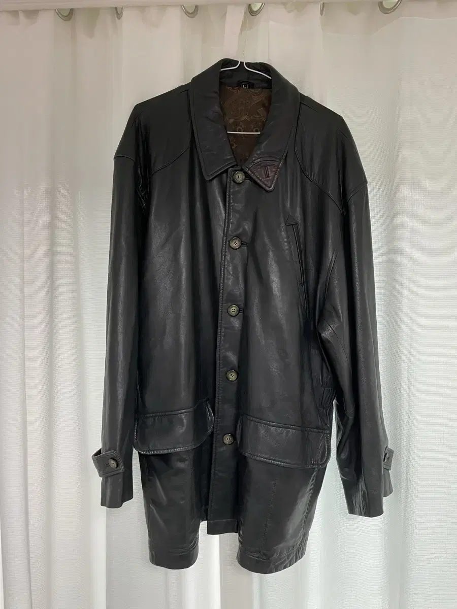 Dark Green Overcoat Vintage Leather Jacket