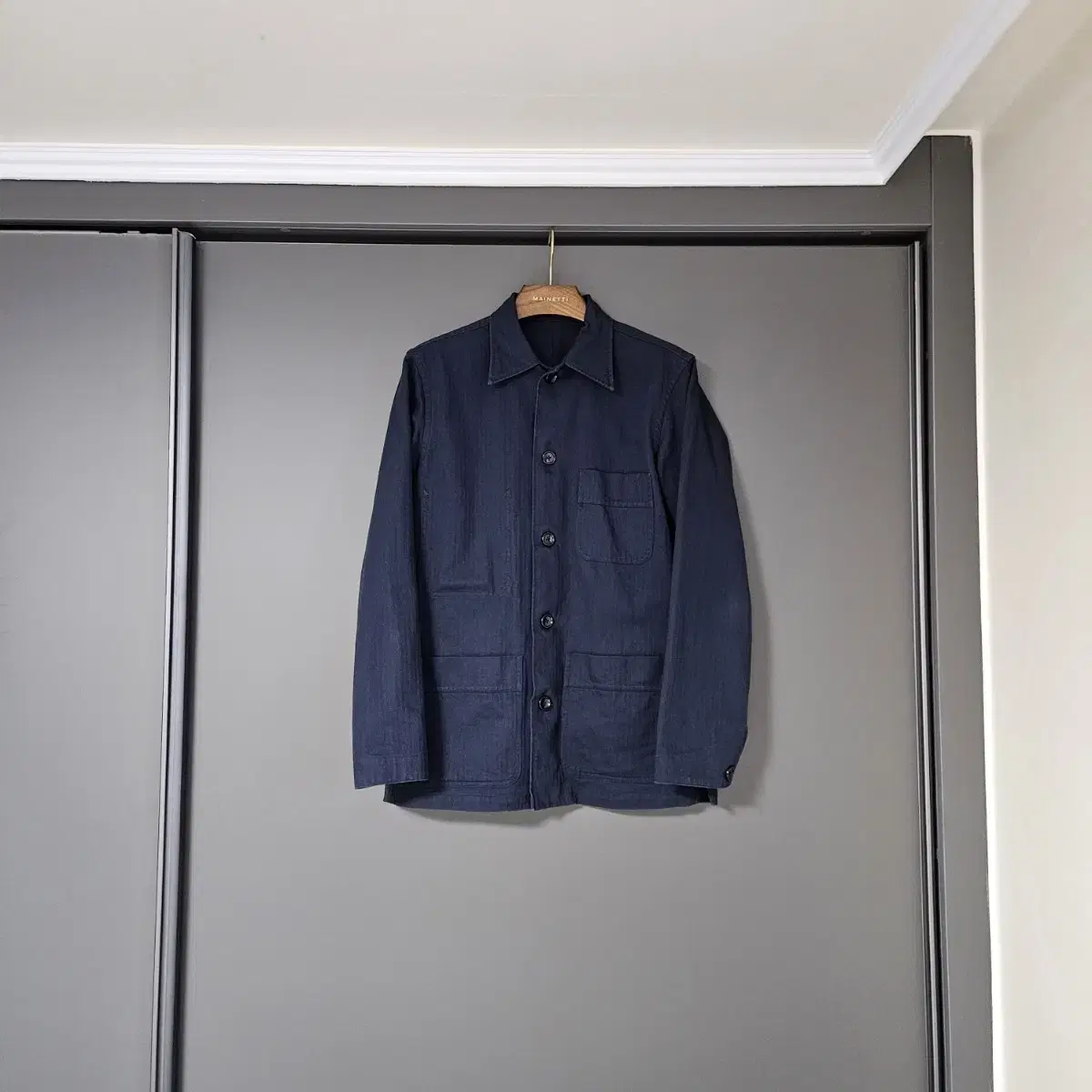 [M] Random Walk Library Cotton Herringbone Shirt Navy / Ring Jacket May be Made