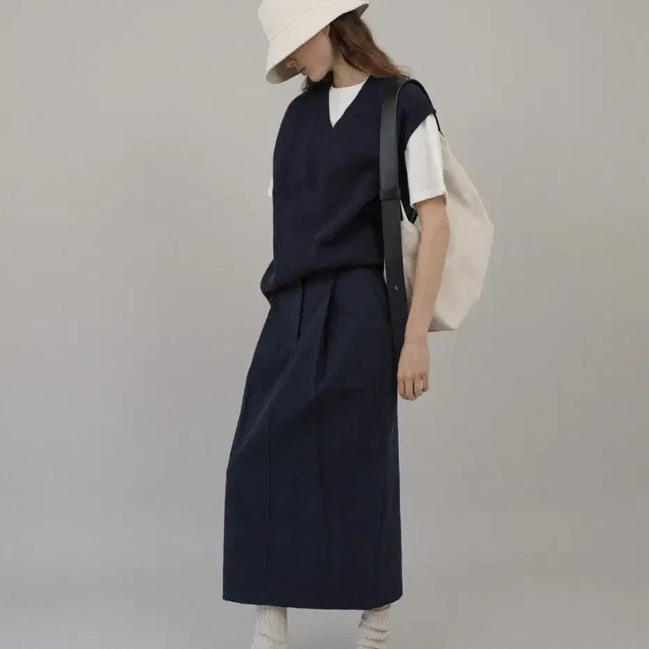 LEAU 로우 스커트 Le cotton skirt_navy