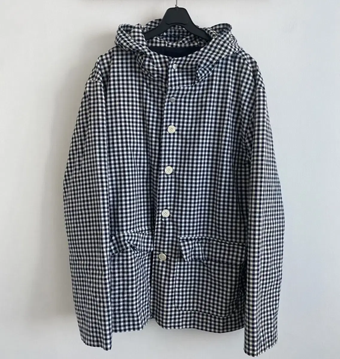 Navy Gingham Check Hooded Jacket size L