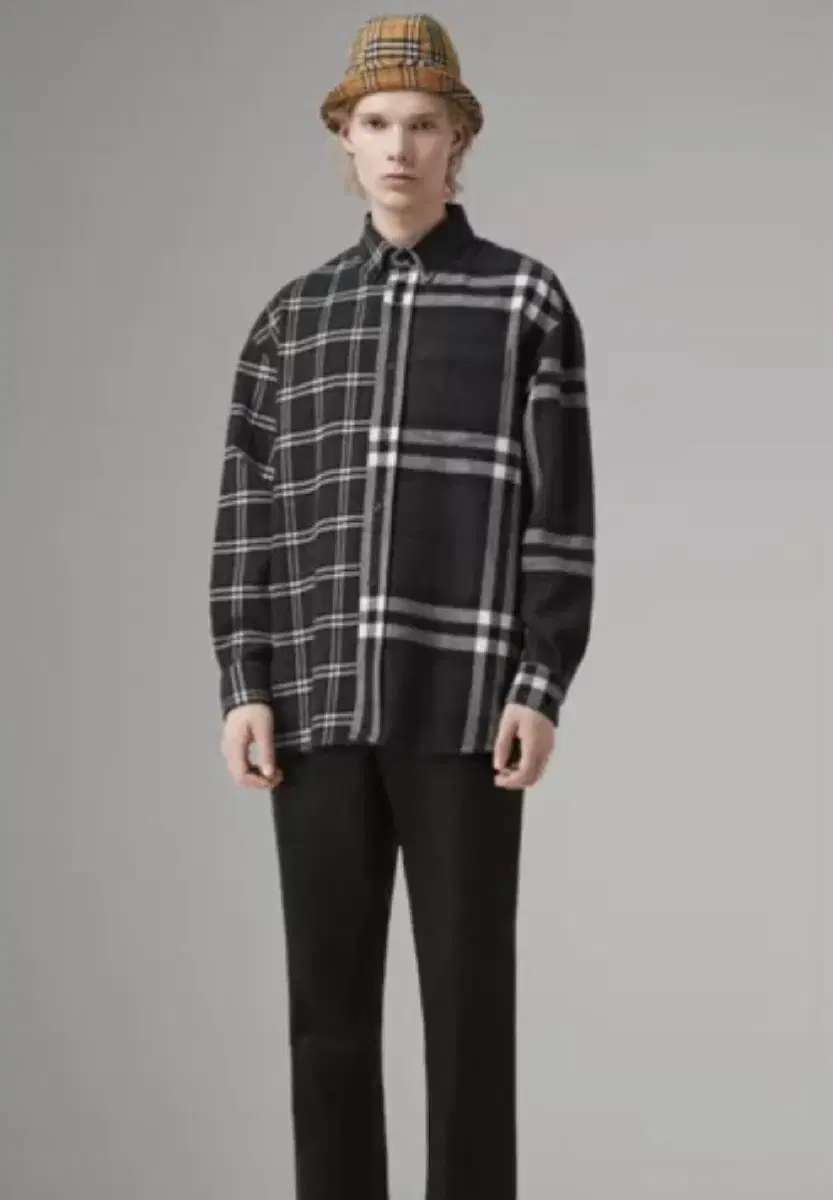 [XS] Gosha x Burberry Gray Flannel Half-and-Half Shirt